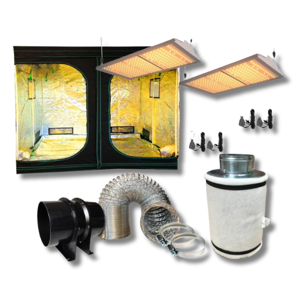 2x2x2m Grow Tent with 2x 200W LED Board Lights and 6 Inch Carbon Filter Vent Kit-Off Grid Living Supplies