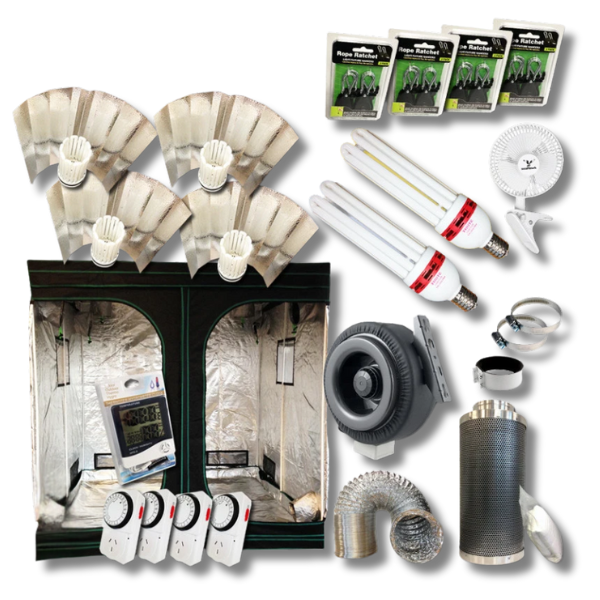 2x2x2m Grow Tent with 4 CFL Wing Shade Grow Lights and 6
