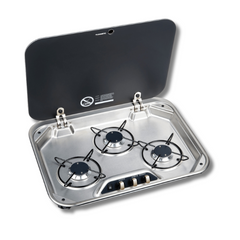3 Burner Gas Stove With Safety Glass Lid For Caravan & RVs-Off Grid Living Supplies Australia