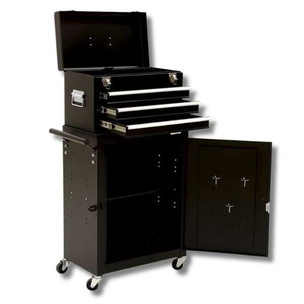 3 Drawer Tool Chest with 1-Door Toolbox Garage Organiser Set - Black-Off Grid Living Supplies Australia