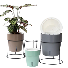 3 Sets Self-Watering Flower Home Garden Decorative Plastic Grow Pot Grey A605-Off Grid Living Supplies