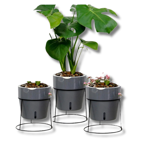 3 Sets Self-Watering Flower Home Garden Decorative Plastic Grow Pot Grey A605-Off Grid Living Supplies