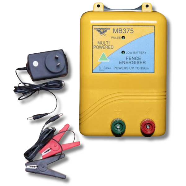 35km MB375 Mains & Battery Electric Fence Energiser - Thunderbird-Off Grid Living Supplies Australia