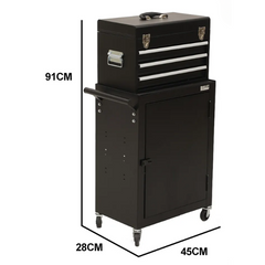 3 Drawer Tool Chest with 1-Door Toolbox Garage Organiser Set - Black