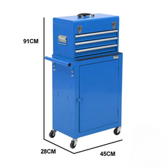 3 Drawer Tool Chest with 1-Door Toolbox Garage Organiser Set - Blue