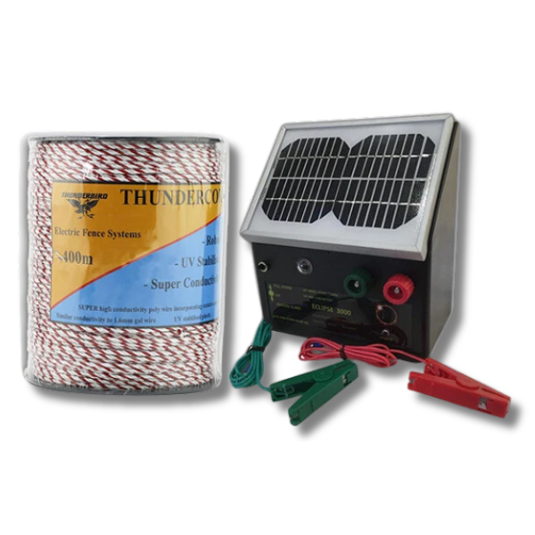 3km Eclipse 3000 Solar Electric Fence Energiser with 400m Thundercord - Thunderbird-Off Grid Living Supplies Australia