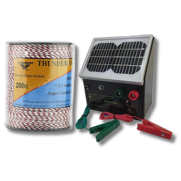 3km Solar Electric Fence Energiser with 200m Thundercord - Thunderbird-Off Grid Living Supplies Australia