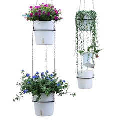 3pcs Double-Level Hanging PP Plastic Self-Watering Flower Pots A607-Off Grid Living Supplies