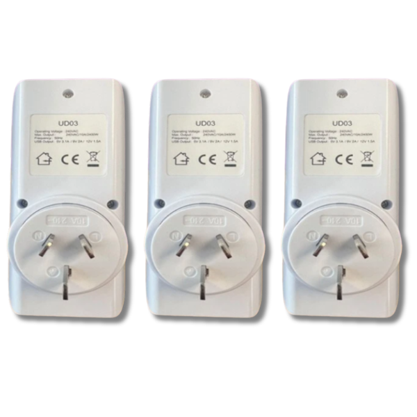 3x Advanced Countdown Timer Switch with USB & Type C for iPhone / Samsung / iPad Charging-Off Grid Living Supplies