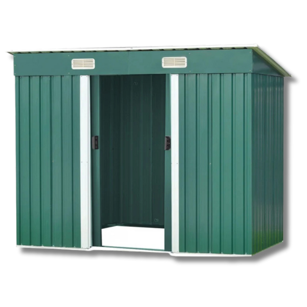 4 x 8ft Garden Shed with Base & Flat Roof - Green-Off Grid Living Supplies Australia