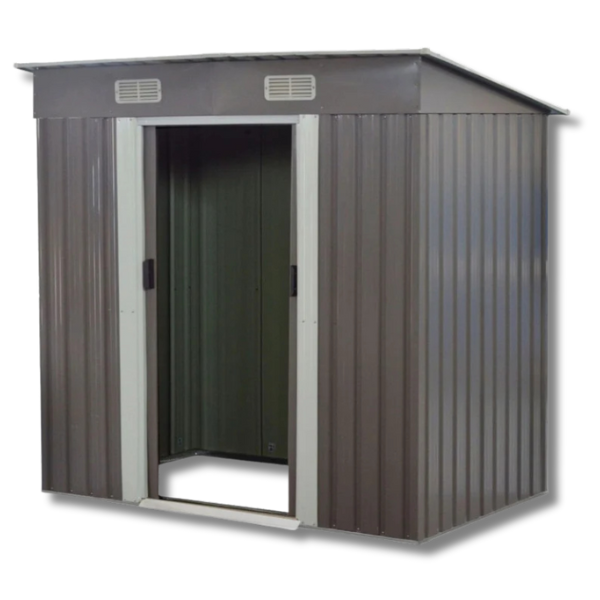4 x 8ft Garden Shed with Base & Flat Roof - Grey-Off Grid Living Supplies Australia