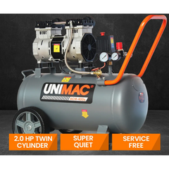 40L 2HP Silent Oil-Free Portable Electric Air Compressor with Twin Nitto Outlets