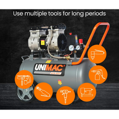 40L 2HP Silent Oil-Free Portable Electric Air Compressor with Twin Nitto Outlets