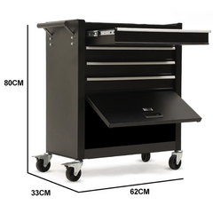 4 Drawer Tool Chest with 1-Door Toolbox Garage Organiser Set - Black