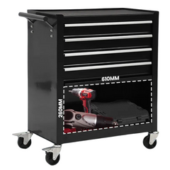 4 Drawer Tool Chest with 1-Door Toolbox Garage Organiser Set - Black