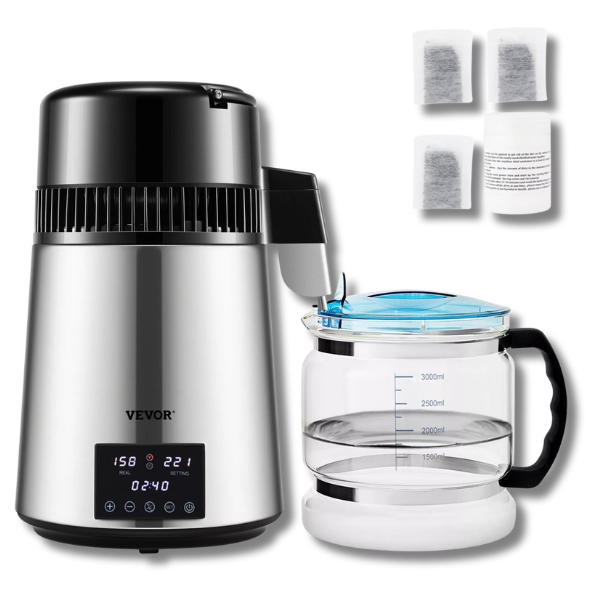 4L Water Distiller 1.5L/H with Timing & Dual Temperature Control - Silver-Off Grid Living Supplies Australia