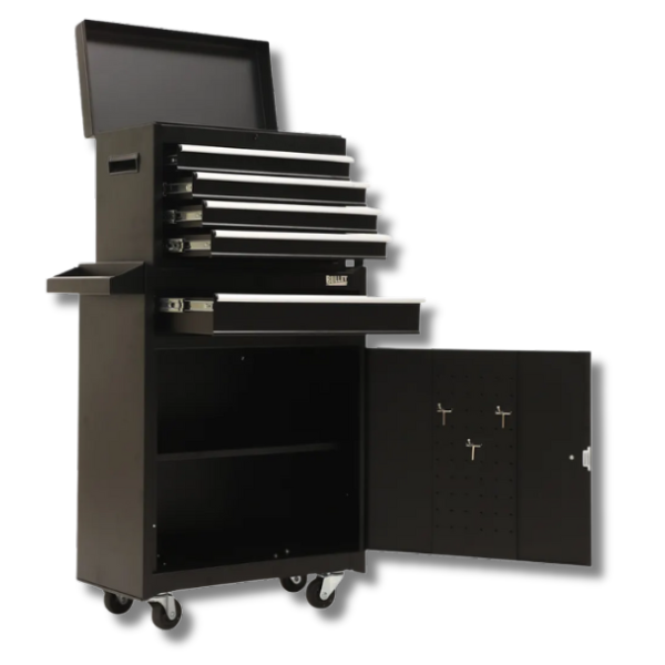 5 Drawer Tool Chest with 1-Door Toolbox Garage Organiser Set - Black-Off Grid Living Supplies Australia