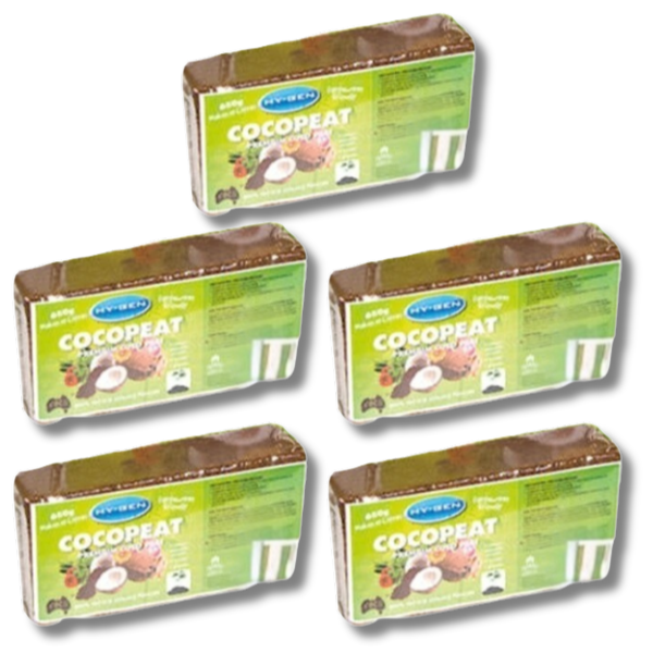 5 Pack Coco Peat Bricks 650g Low EC Grow Medium - Hygen-Off Grid Living Supplies