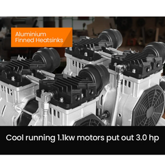 50L 3HP Silent Oil-Free Portable Electric Air Compressor with Twin Nitto Outlets