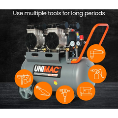 50L 3HP Silent Oil-Free Portable Electric Air Compressor with Twin Nitto Outlets