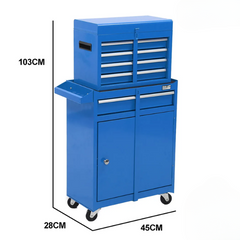 5 Drawer Tool Chest with 1-Door Toolbox Garage Organiser Set - Blue