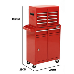 5 Drawer Tool Chest with 1-Door Toolbox Garage Organiser Set - Red