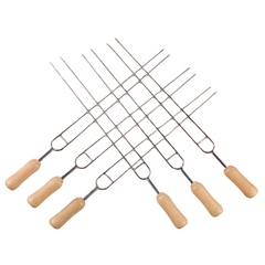 6 Pack Double Prong Stainless Steel Barbecue Skewers with Wooden Handles-Off Grid Living Supplies Australia