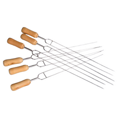 6 Pack Double Prong Stainless Steel Barbecue Skewers with Wooden Handles-Off Grid Living Supplies Australia