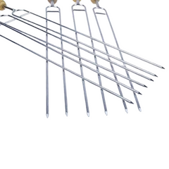 6 Pack Double Prong Stainless Steel Barbecue Skewers with Wooden Handles-Off Grid Living Supplies Australia