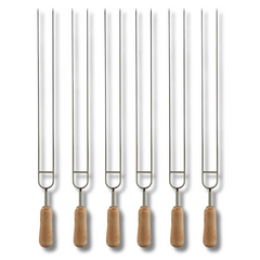6 Pack Double Prong Stainless Steel Barbecue Skewers with Wooden Handles-Off Grid Living Supplies Australia
