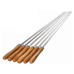 6 Pack Flat Stainless Steel Barbecue Skewers with Wooden Handles-Off Grid Living Supplies Australia