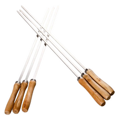 6 Pack Flat Stainless Steel Barbecue Skewers with Wooden Handles-Off Grid Living Supplies Australia
