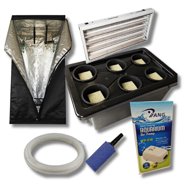 6 Pot Aeroponics System with T5 Mirror Shade Light & 100x100x200cm Grow Tent-Off Grid Living Supplies