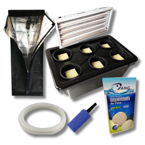 6 Pot Aeroponics System with T5 Mirror Shade Light & 60x60x160cm Grow Tent-Off Grid Living Supplies