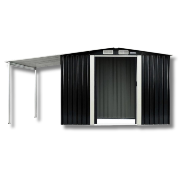 6 x 8ft Zinc Steel Garden Shed with Open Storage - Black-Off Grid Living Supplies Australia