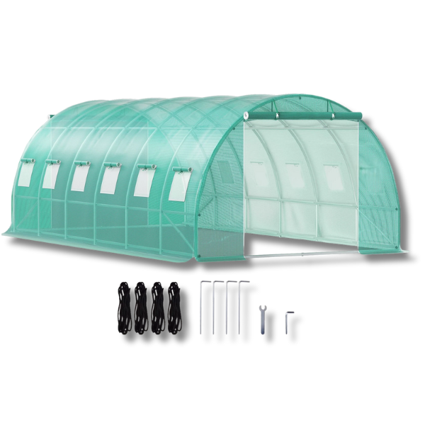 6.1m x 3m x 2.1m Walk-In Tunnel Greenhouse with Galvanised Frame & Waterproof Cover - Green-Off Grid Living Supplies