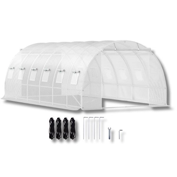 6.1m x 3m x 2.1m Walk-In Tunnel Greenhouse with Galvanised Frame & Waterproof Cover - White-Off Grid Living Supplies