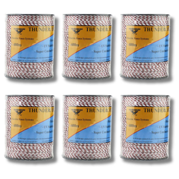 6x 400m 3.5mm Electric Fencing Cord - Thunderbird-Off Grid Living Supplies Australia