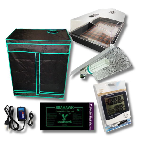 77 Cell Coco Plug Seeding and Cutting Kit with Heat Mat, Controller and CFL Hygro Meter-Off Grid Living Supplies