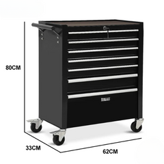 7 Drawer Tool Chest with Toolbox Garage Organiser Set - Black