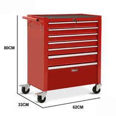 7 Drawer Tool Chest with Toolbox Garage Organiser Set - Red