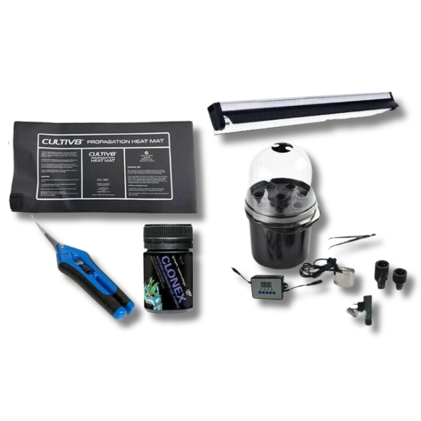 8 Cup Aeroponic Cloning Kit T5 24W Grow Light Heat Mat Pruner Timer-Off Grid Living Supplies