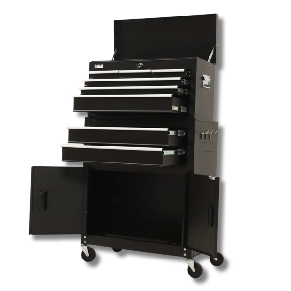 8 Drawer Tool Chest with 2-Door Toolbox Garage Organiser Set - Black-Off Grid Living Supplies Australia
