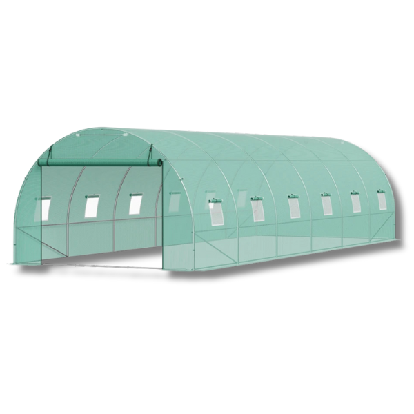 8.9m x 3m x 2m Walk-In Tunnel Greenhouse with Galvanised Frame & PE Cover - Green-Off Grid Living Supplies
