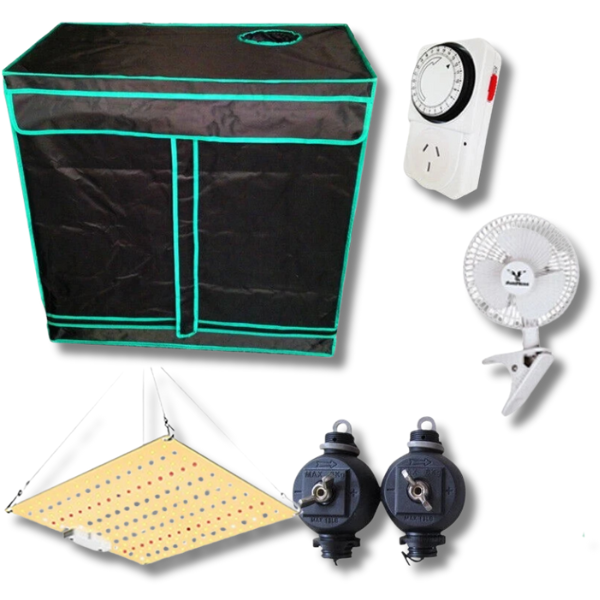 80x45x80cm Grow Tent with 50W LED, 10A Timer, 150mm Clip Fan and Yoyo Hanger-Off Grid Living Supplies