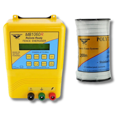85km MB1060R Mains & Battery Electric Fence Energiser with 200m Hot Tape - Thunderbird-Off Grid Living Supplies Australia