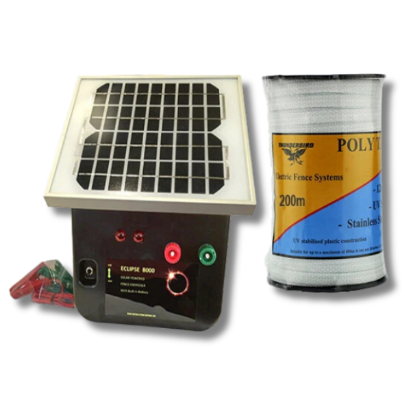 8km Eclipse 8000 Solar Electric Fence Energiser with 200m Hot Tape - Thunderbird-Off Grid Living Supplies Australia