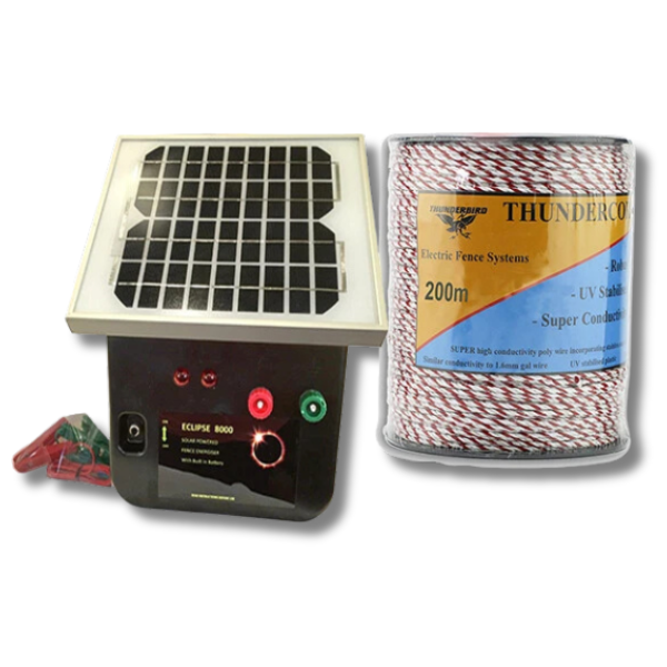 8km Eclipse 8000 Solar Electric Fence Energiser with 200m Thundercord - Thunderbird-Off Grid Living Supplies Australia