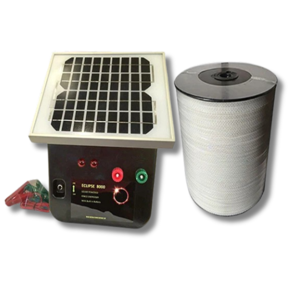 8km Eclipse 8000 Solar Electric Fence Energiser with 400m Hot Tape - Thunderbird-Off Grid Living Supplies Australia