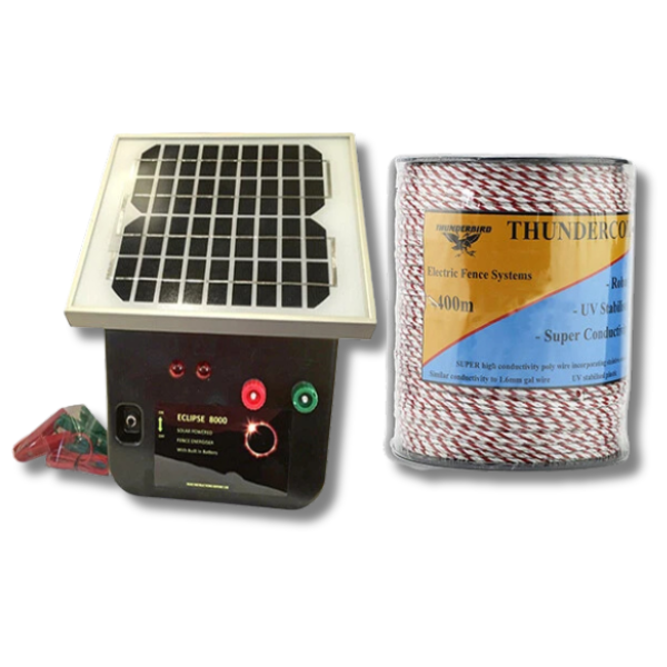 8km Eclipse 8000 Solar Electric Fence Energiser with 400m Thundercord - Thunderbird-Off Grid Living Supplies Australia